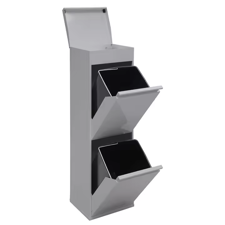 ARREGUI Top Cubo de Basura y Reciclaje de Acero de 2 Compartimentos con Bandeja Superior | Cubos de Basura de Cocina | Contenedores de Reciclaje para Casa u Oficina | 2x17L (34L) - 1