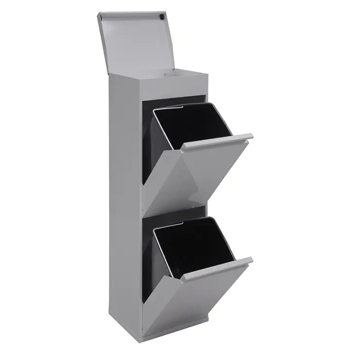 ARREGUI Top Cubo de Basura y Reciclaje de Acero de 2 Compartimentos con Bandeja Superior | Cubos de Basura de Cocina | Contenedores de Reciclaje para Casa u Oficina | 2x17L (34L) - 1