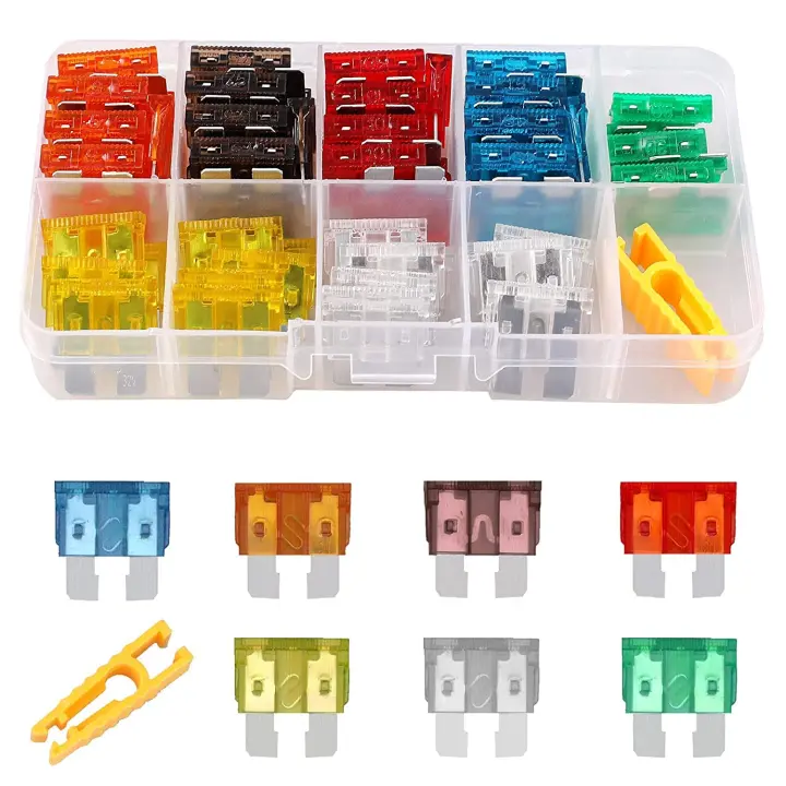 Fusibles para automóvil, 60 piezas de fusibles para automóvil surtidos: 5 amperios, 7,5 amperios, 10 amperios, 15 amperios, 20 amperios, 25 amperios, 30 amperios, kit de fusibles para automóviles, fusibles de cuchilla con estuche de almacenamiento y 1 cli - 1
