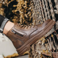 Botas De Cuero Casual Para Hombre Invierno Botas De Trabajo Antideslizantes Alta Top Ankle Biker Zapatos Negros De Diseñador Botines De Tacón Plano Redondos - details 8