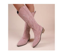 Botas De Vaquero Bordadas Para Mujer Con Punta Puntiaguda Y Tacón Grueso Botas Largas De PU Cuero Falso Botas De Rodilla Alta Para Otoño - details 7
