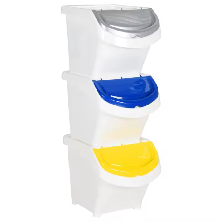 vidaXL Cubos de basura apilables con tapa 3 uds PP blanco 78 L - 1