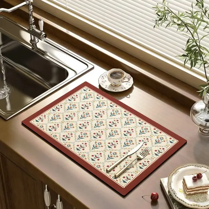 Alfombra De Cocina Absorbente Para Secado De Vajilla Y Cristales Alfombra Para Barra De Café Con Drenaje Tamaño 30x40cm Material Suede - 1