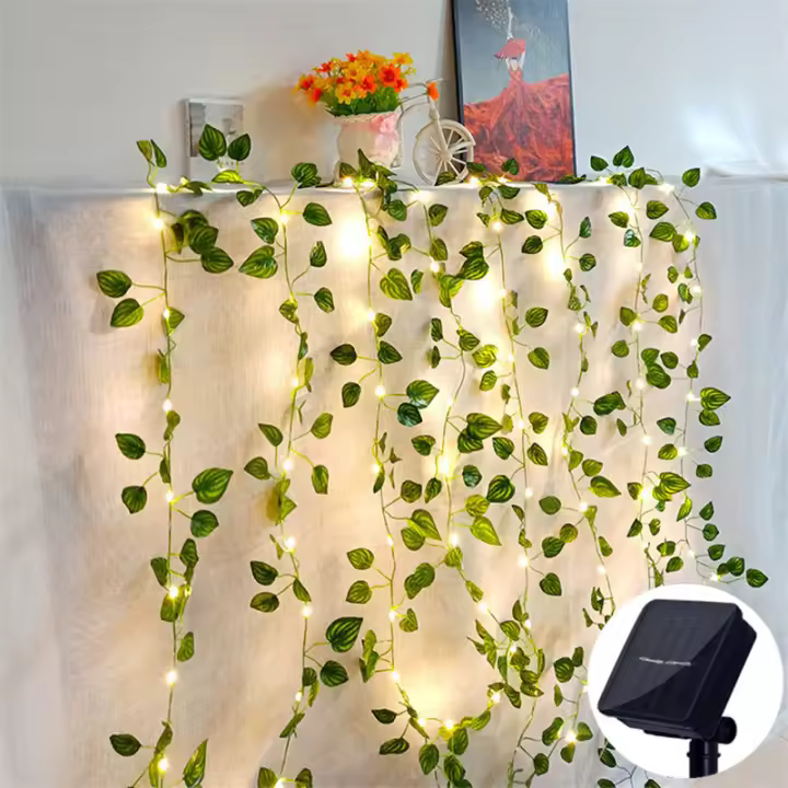 Lámpara Solar Artificial Hoja Cadena De Flores LED Para Decoración De Navidad Jardín Ceremonia Bodas Fiesta Exterior - 1