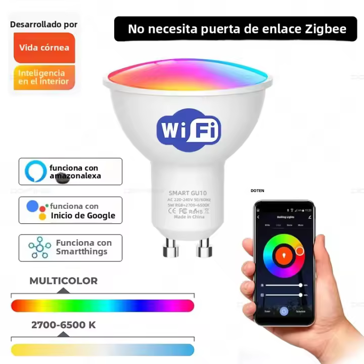 Bombilla LED Zigbee GU10 Wifi Inteligente Control Por Voz Compatible Con Alexa Google Smartthings Luz Spot 110V 220V RGBCW 40000Hrs - 1