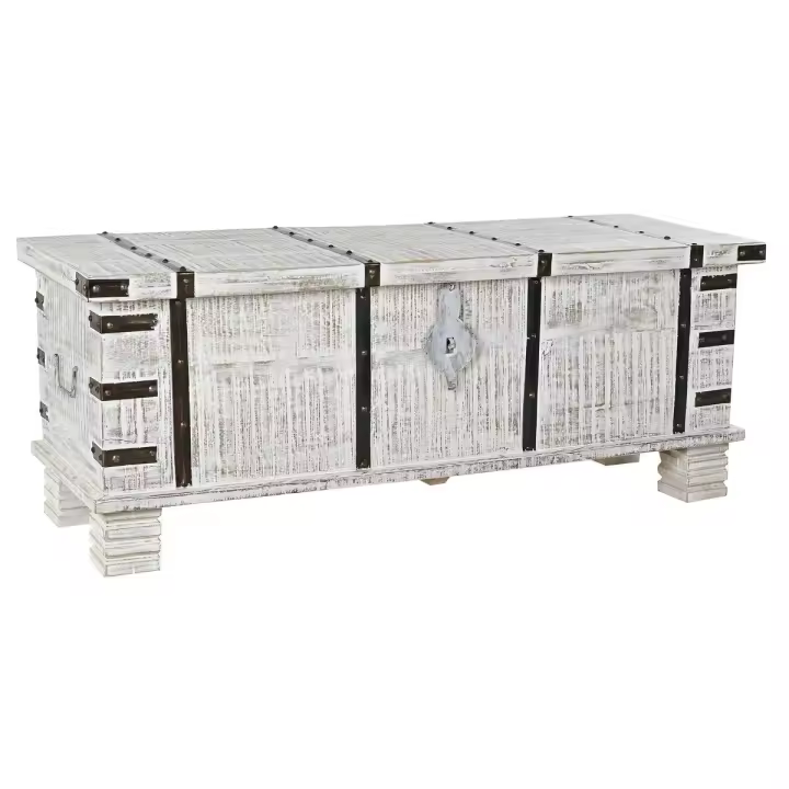 Arcón DKD Home Decor Metal Blanco Madera de mango (116 x 40 x 45 cm) - 1