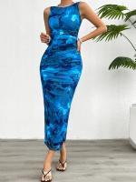 Vestido Slimming Sin Mangas Estampado De Moda Para Mujer Primavera Verano 2024 Cuello Redondo Con Rotura A-Line De Pierna Larga Estilo Playa - details 31