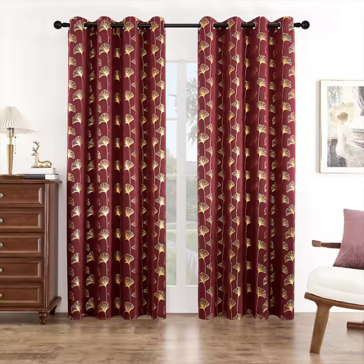 Cortinas De Blackout Con Hojas De Ginkgo Doradas 1 Pieza Cortinas Para Habitación Reducción De Luz Aislamiento Térmico Y Silencioso Decoración De Hogar Y Hotel - 1