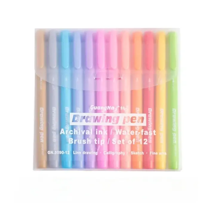 Rotulador De Pincel De Tinta Hidratada En 12 Colores Pastel Para Caligrafía Arte Y Dibujo Ideal Para Lettering Y Diario - 1