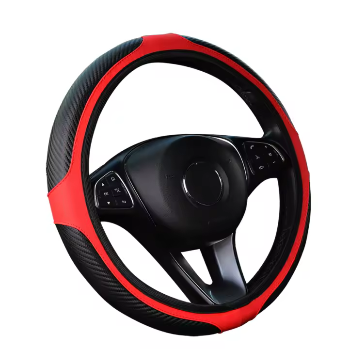 Cubierta De Volante De Deportes De Fibra De Carbono PU Cuero Para Coches Sin Anillo Interior Adecuada Para Interiores De Automóviles De 14.5-15 Pulgadas - 1