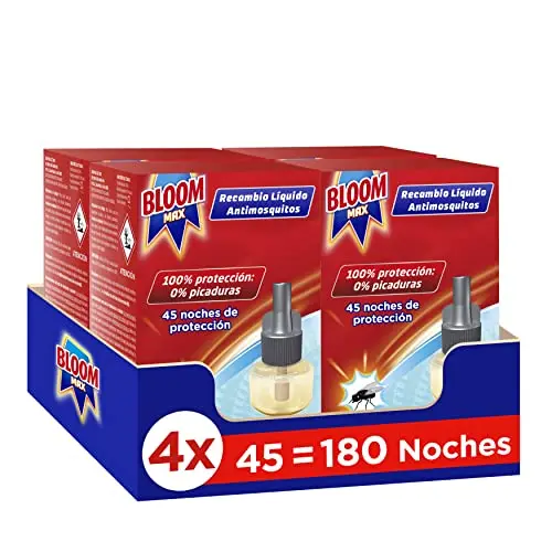 Bloom Max pack de 4 recambios Líquido, insecticida eléctrico antimosquitos contra moscas y mosquitos común y tigre - 1