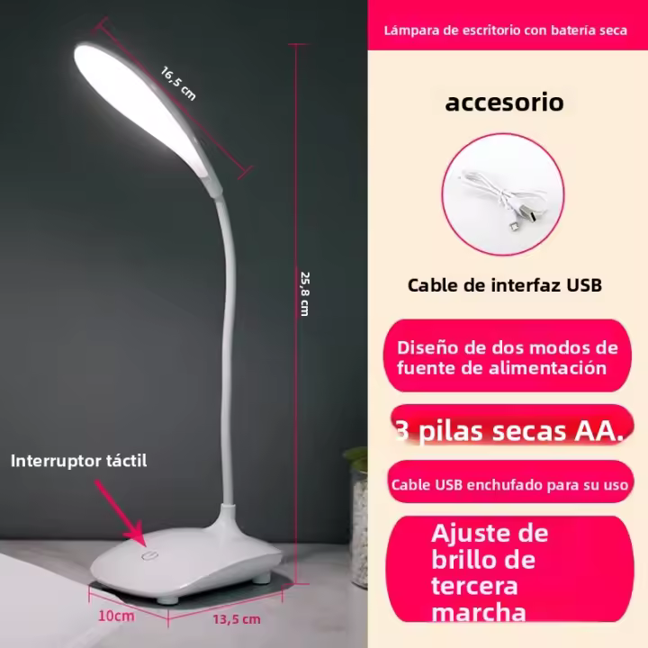 Lámpara De Escritorio LED Con Batería Seca AA Potenciada Toque Dimming Luz Nocturna Plegable Portátil Para Estudio Dormitorio Estudiante - 1