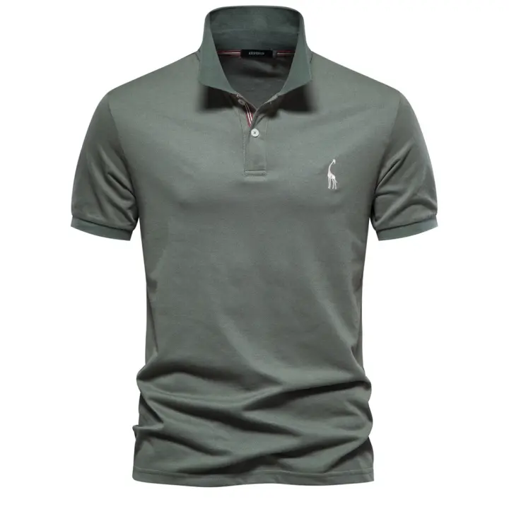 Camiseta POLO bordada con ciervo de algodón 80% de talla europea de alta calidad para hombre, camiseta básica de manga corta con solapa de color sólido para hombre - 1