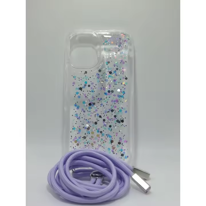 Apple Iphone 16, Funda de Gel Transparente PREMIUM  con Purpurina colores. Cordón Ajustable.  4 Colores - Gran resistencia golpes y arañazos. - 1