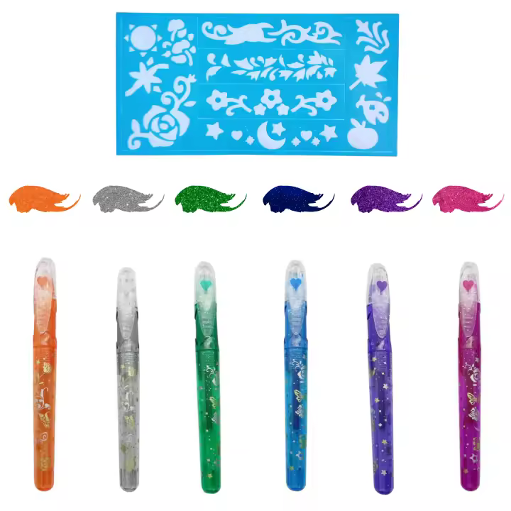 BOLÍGRAFOS de Gel para Tatuajes Temporales| Juego de 5 bolígrafos con Plantilla Incluida |Tatuajes Temporales para Todas las Edades. Se puede Lavar la Tinta. Varios Colores. Essential By Natural Bio Pharma - 1