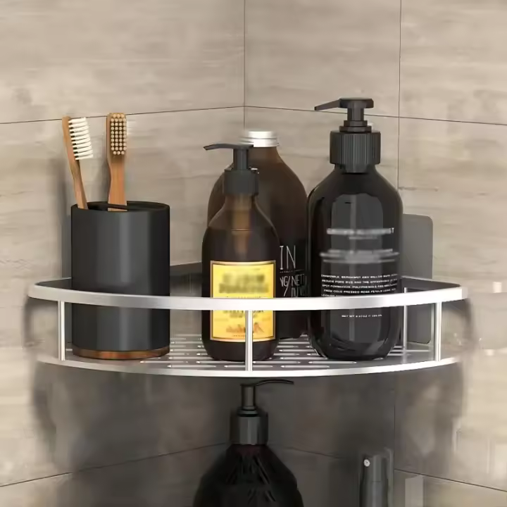 Estante De Baño Triangular Monolítico Soporte De Almacenamiento Para El Hogar En Negro Soporte Tripode Colgante En La Pared - 1