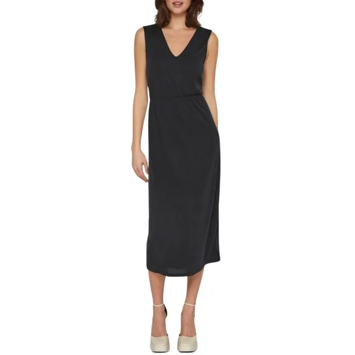 VIMODALA V-NECK S/L MIDI DRESS Black - 1