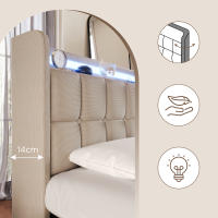 Cama tapizada con función de Carga, función de carga USB, sombrero E iluminación LED Y 4 cajones, Cama Doble 160x200 cm, Cama con almacén, somier, Marco de listones de Madera, beige (con colchón) - details 5