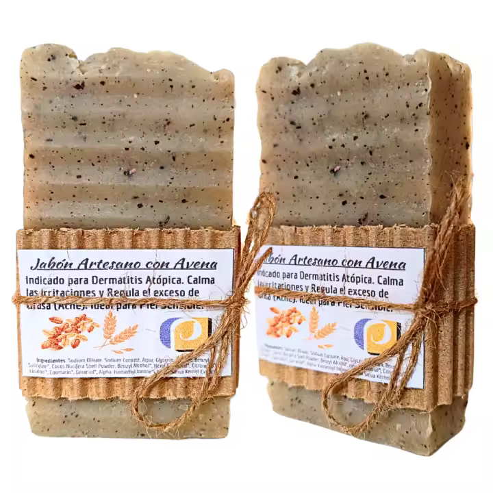 2 Jabones Artesanos Naturales con Avena. PumarShop Cinnia Natura. Pieles Sensibles. Dermatitis. Pack Ahorro. Hecho a Mano - 1