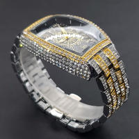 Reloj De Lujo Para Hombre Con Cristales Iced-Out Tonneau Dorado Reloj De Cuarzo Con Pulsera De Acero Inoxidable Moda Diamante Analog Clock - details 30