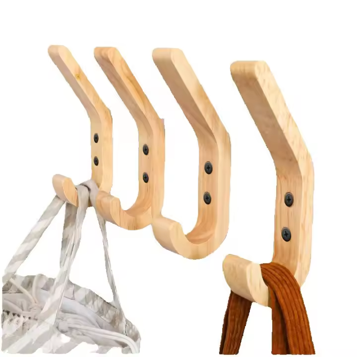 ZC Perchero de Madera, 4 Piezas, 155 mm, Forma de J, Ganchos para Toallas montados en la Pared Mejorados, Roble Grado A, Superficie Pulida a Mano, Adecuado para Cocina y Dormitorio - 1
