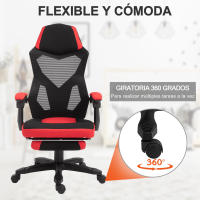 Vinsetto Silla de Oficina Ergonómica Silla de Escritorio Ajustable en Altura Giratoria 360° Reclinable hasta 135 Grados con Reposabrazos Reposapiés Retráctil 58x63x112-122 cm Rojo - details 3