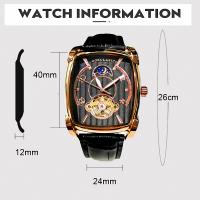 Reloj De Pulsera Mecánico De Lujo Para Hombres Con Fase De La Luna Y Tourbillon Cuarzo Skeleton Automático Manos Luminosas Correa De Cuero Tonneau Resistantes Al Choque Y Agua - details 6