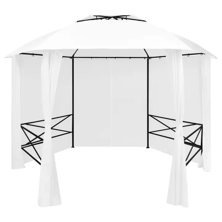 vidaXL Carpa de Jardín con Cortinas Hexagonal 360x265 cm Cenador Patio Caseta Color Beige,  Antracita,  Blanco y mas - 1