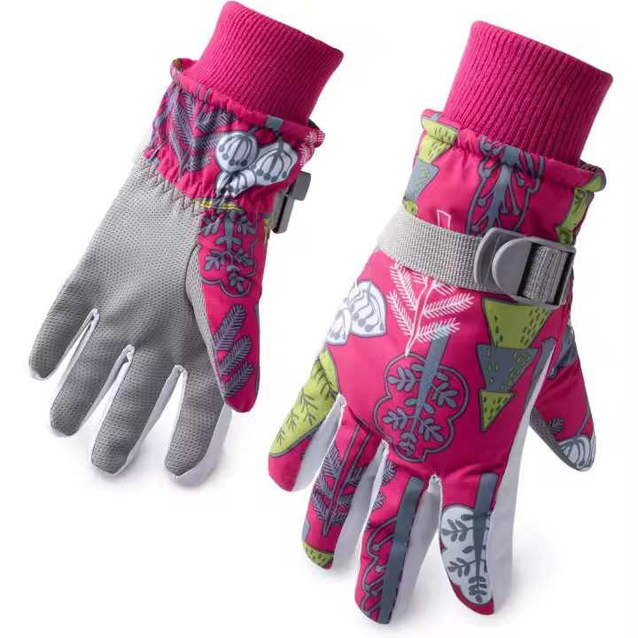 Ski Gloves Winter Warm Plus Velvet Thickened Children's Gloves Waterproof Windproof Rose Red Wxxbd - 1