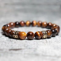 Pulsera De Hombre Con Piedras De Ojo De Tigre Naturales Y Zirconia Lujo Accesorios Para Hombre Regalo Para Novio Pulsera De Cuentas Redondas De Metal Cuero - details 5
