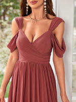 Vestido De Noche Elegante Para Mujer Unithorse Con Hombros Finos Manga Corta Cintura Ajustada Y Abertura En El Lado Chiffón Formal Para Damas De Honor - details 11