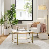 Mesa de centro moderna, diseño redondo elegante con tapa blanca y estructura dorada, ideal para salón, diámetro 84 cm - details 2