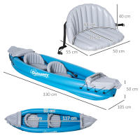 Outsunny Kayak Hinchable para 2 Personas Kayak Inflable Individual de PVC con 2 Asientos 2 Remos Bomba y Kit de Reparación 330x105x50 cm Azul - details 2