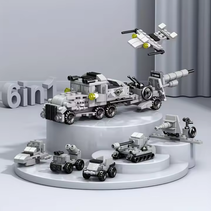 Juguetes De Bloques Para Niños 6 En 1 137 Piezas Cannon Arrastrado Vehículo Blindado Bloques De Construcción Ensamblados Regalos De Cumpleaños - 1
