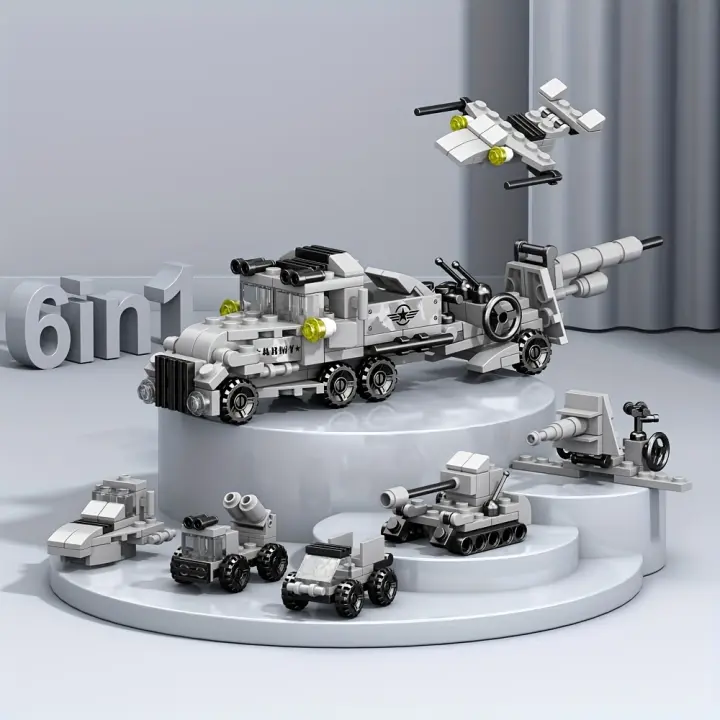 Juguetes De Bloques Para Niños 6 En 1 137 Piezas Cannon Arrastrado Vehículo Blindado Bloques De Construcción Ensamblados Regalos De Cumpleaños - 1