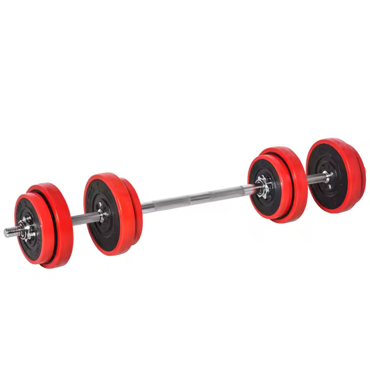 HOMCOM Juego de Mancuernas 20 kg Ajustables 2 en 1 con 8 Discos 2 Barras y Biela Ajustable para Entrenamiento de Fuerza Levantamiento de Pesas Hogar Gimnasio Oficina Negro y Rojo - 1