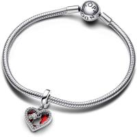 PANDORA Moments Dijes de Plata de Lei con diseño de Candado, Candado Corazón Doble Colgante, Comes con embalaje de Caja De Regno original. - details 1