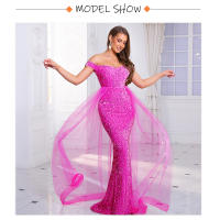 Vestido De Noche Romagic En El Hombro Rosa Con Cola Vestido De Boda De Velocidad Para Mujer Espalda Descubierta Estrellado En Velocidad Fiesta De Premios De 2025 - details 1