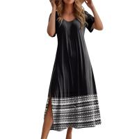 Vestido Largo Elegante Para Mujer Con Estampado Allover Manga Corta Y Rotura Para Primavera Verano Vestido De Fiesta Casual - details 4