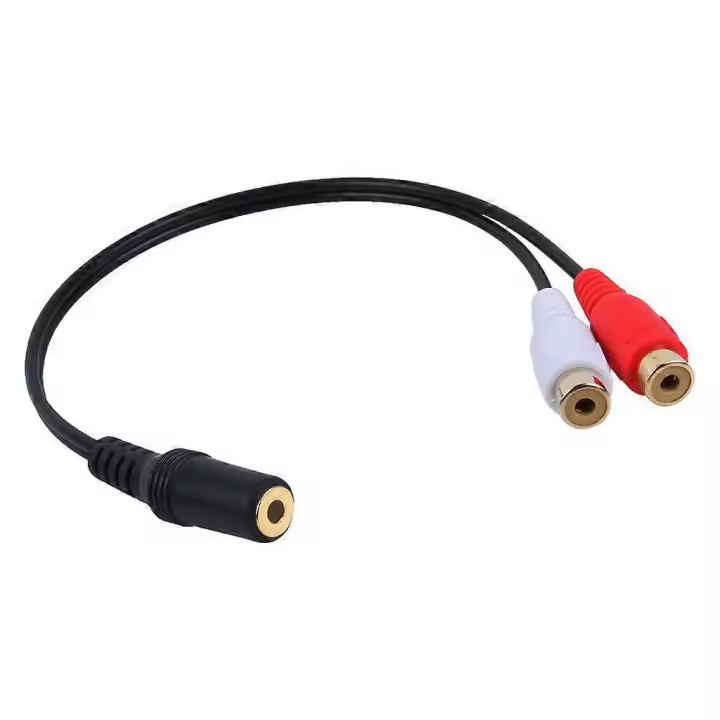 Adaptador estéreo de audio RCA chapado en oro de 3,5 mm hembra a 2 conectores hembra (15 cm) - 1