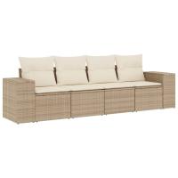 vidaXL Set de sofás de jardín 4 pzas y cojines ratán sintético Negro, Negro y crema, beige and cream Conjunto Terraza Muebles Jardín Exterior Juego de Muebles de jardín Mueble Jardín Exterior Muebles de Salon Exterior - details 3