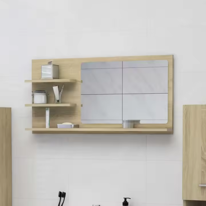 vidaXL Espejo de baño madera contrachapada roble Sonoma 90x10,5x45 cm - 1