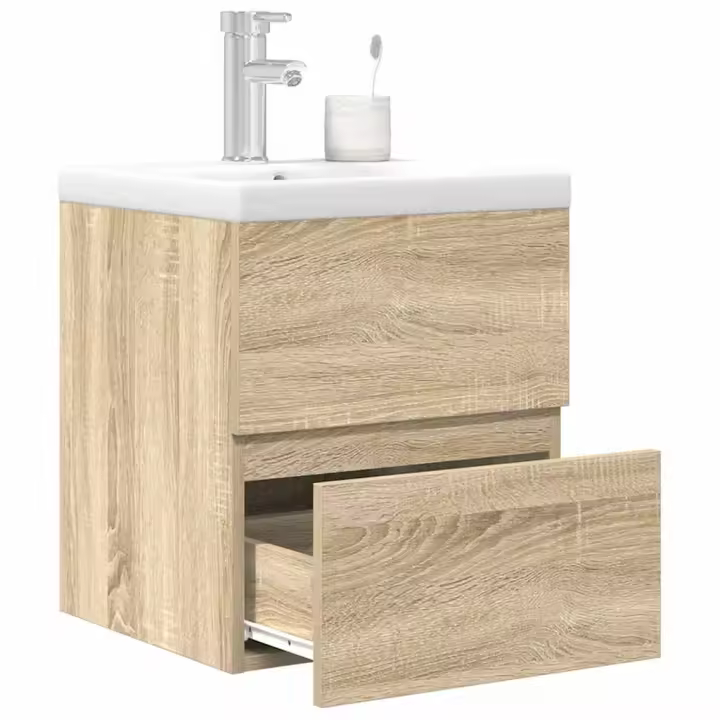 vidaXL Set de muebles de baño 2 pzas madera contrachapada roble Sonoma - 1