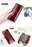 Cartera De Cuero Genuino Para Mujer Con Porta Tarjetas Larga Y Cremallera Porta Moneda Casual Color Negro Rojo Winered - details 10