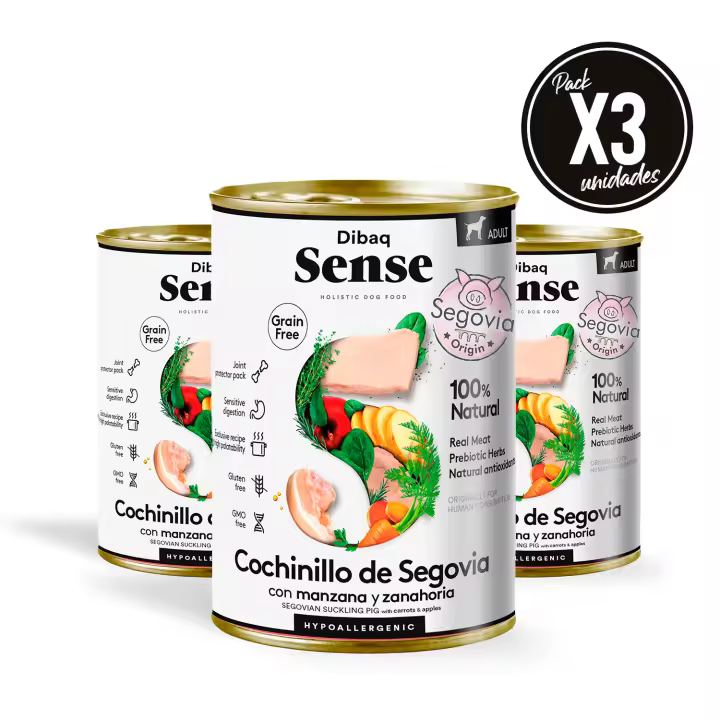 Dibaq Sense Dog,  comida húmeda, cochinillo Segoviano, sin cereales, pack 3 uds x 380 gr - 1