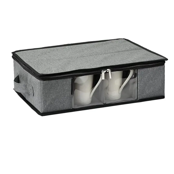 Mug and Cup Storage Box, Coffee Mug Organizer Tea Cup Storage Container, Glass Mug Storage Chest Case with Dividers - 1