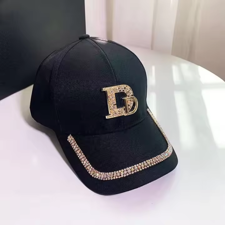 Gorro De Béisbol Para Mujer Con Rhinestones Dorados Brillantes Negro Blanco Moda Algodón Ajustable Estilo Hip Hop - 1