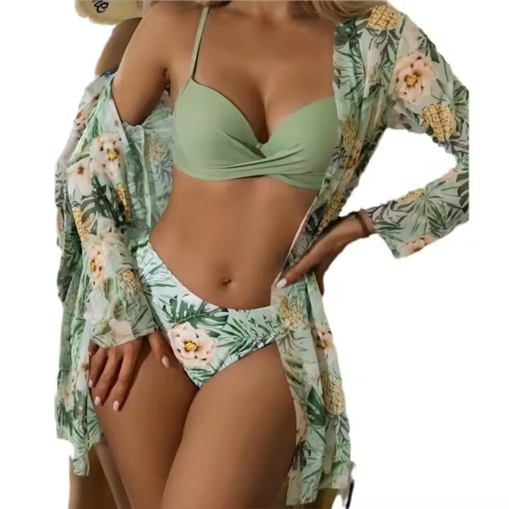Conjunto de Bikini de 3 piezas para Mujer, Túnica Para La Playa, traje de baño Sexy, ropa de Playa de Verano - 1