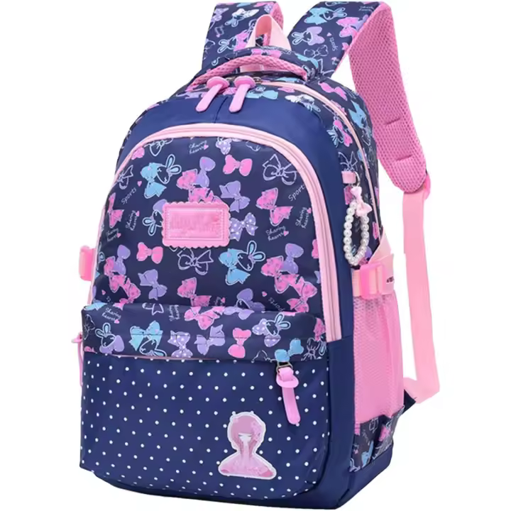 Mochila escolar Amythe para niñas de 6, 8 y 10 años, mochila de viaje con estampado de lazo, 30 x 18 x 43 cm - 1