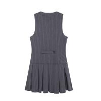 Vestido De Estilo Chaleco Para Mujer UNIZERA Con Rayas Amplias Planchadas Y Botones Solos Vestido Plisado Para Otoño - details 3